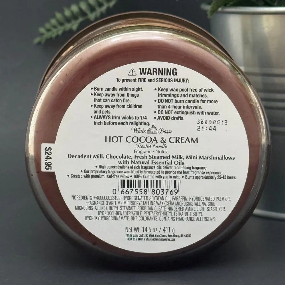 BBW Hot Cocoa & Cream White Barn Bath & Body Works 3 Wick Candle